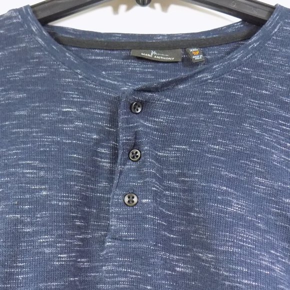 Marc Anthony Blue Heathered Long Sleeve Henley Size XXL Slim Fit - Picture 2 of 6